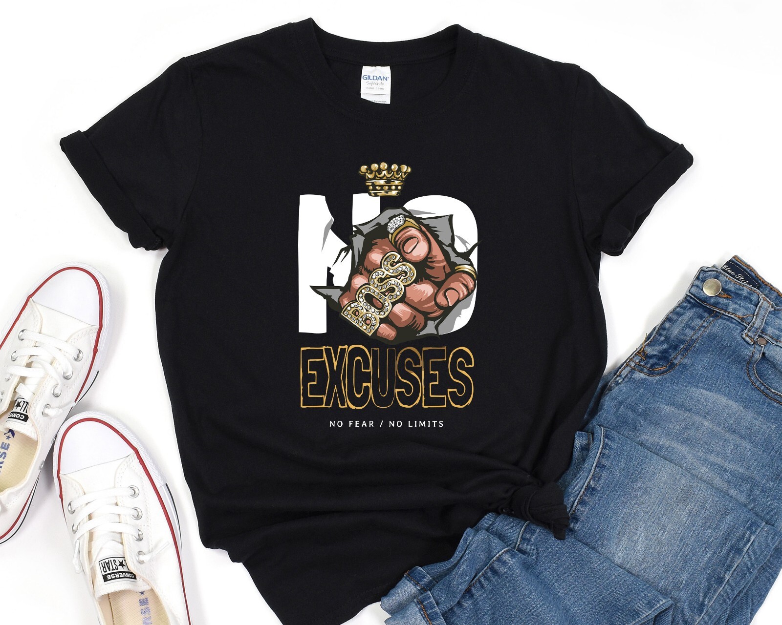 No Excuses Shirt, No Fear No Limits T-Shirt, Motivational Gym Tee, Unisex Top gallery