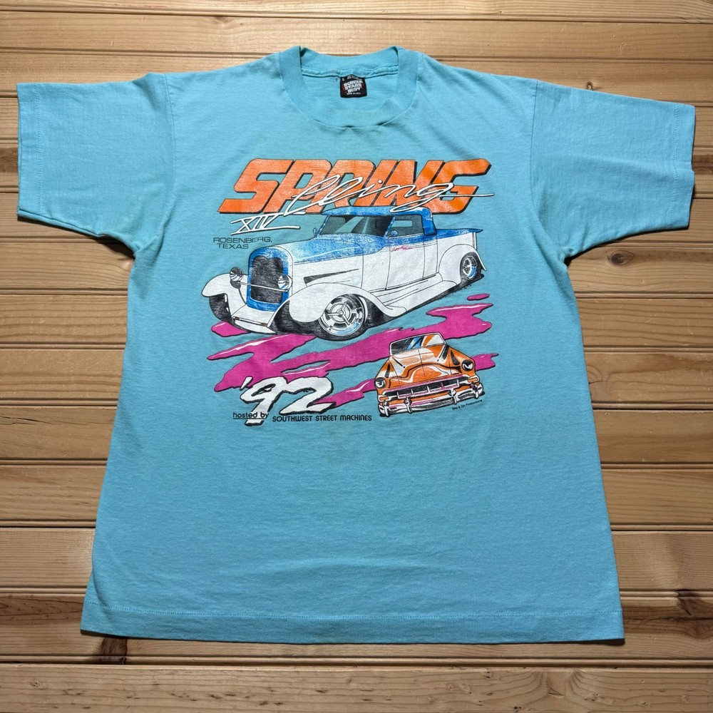 Vintage 1992 Spring Cling XIV Chrome & Custom Houston Texas T-Shirt USA – Large