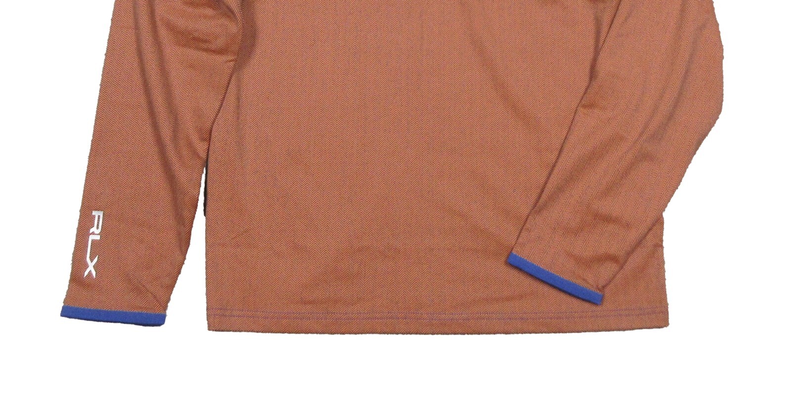 RLX Ralph Lauren Orange/Blue Herringbone 1/4 Zip Fleece Lined Pullover Shirt gallery