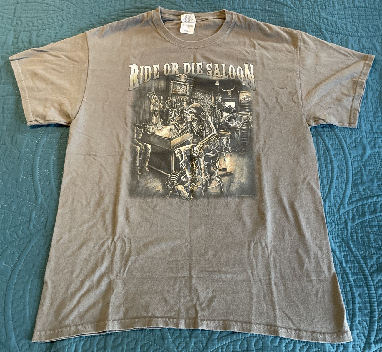 Ride or Die Saloon 2010 Gray T-shirt Gilden Tombstone AZ Large