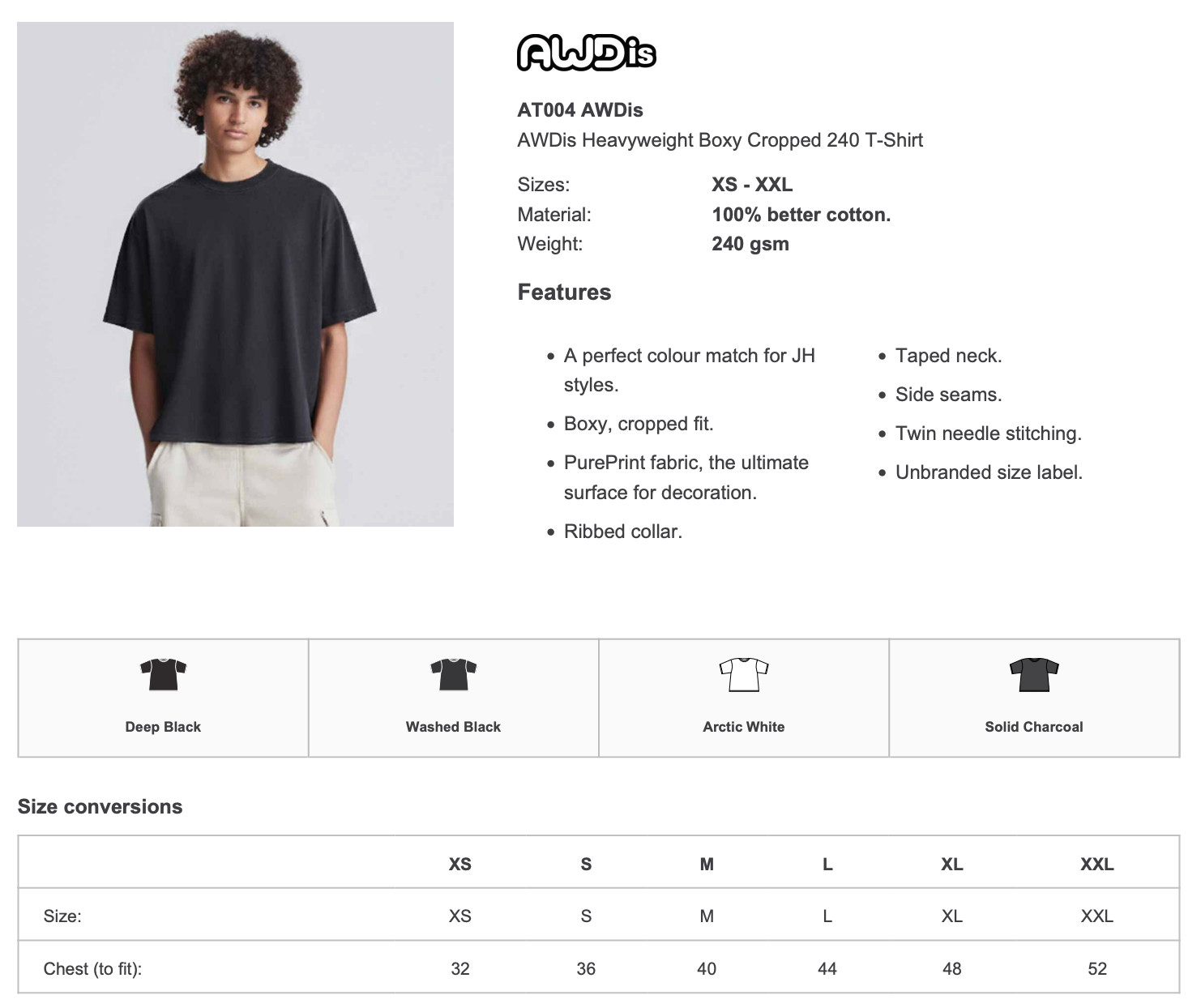Cotton Boxy Cropped Fit T-Shirt AWDis Short Sleeve Crew Neck Tee gallery