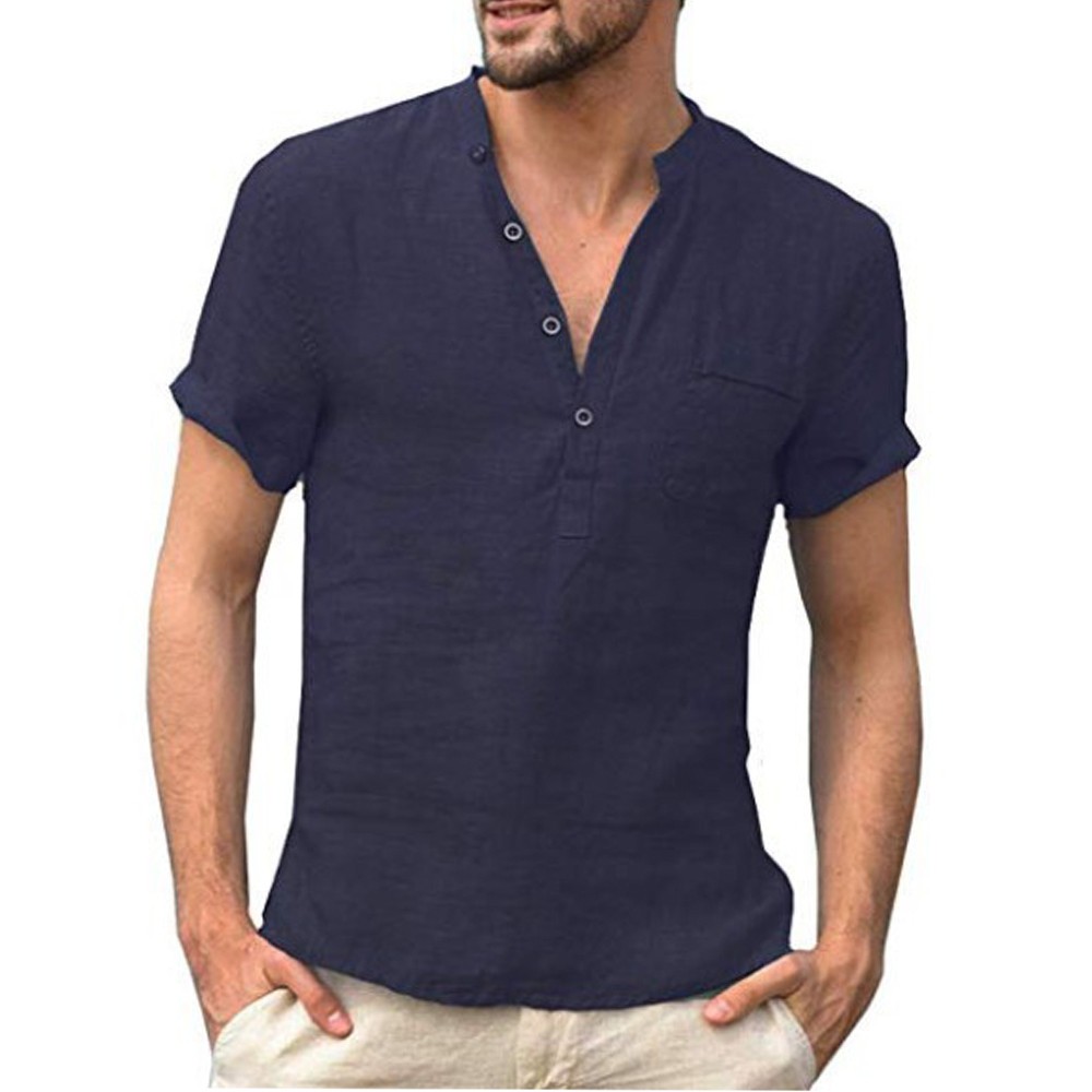 Summer New Men's Short-Sleeved T-shirt Cotton and Linen Led Casual Men's T-shirt gallery