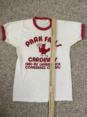 Vintage 80s Graphic Sheer Ringer Tee T Shirt Park Falls Wisconsin Cardinals