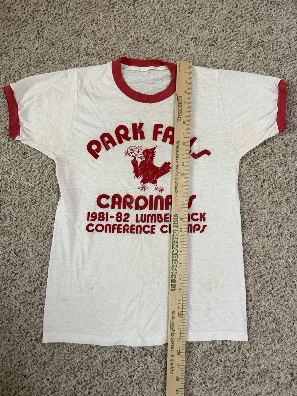 Vintage 80s Graphic Sheer Ringer Tee T Shirt Park Falls Wisconsin Cardinals gallery