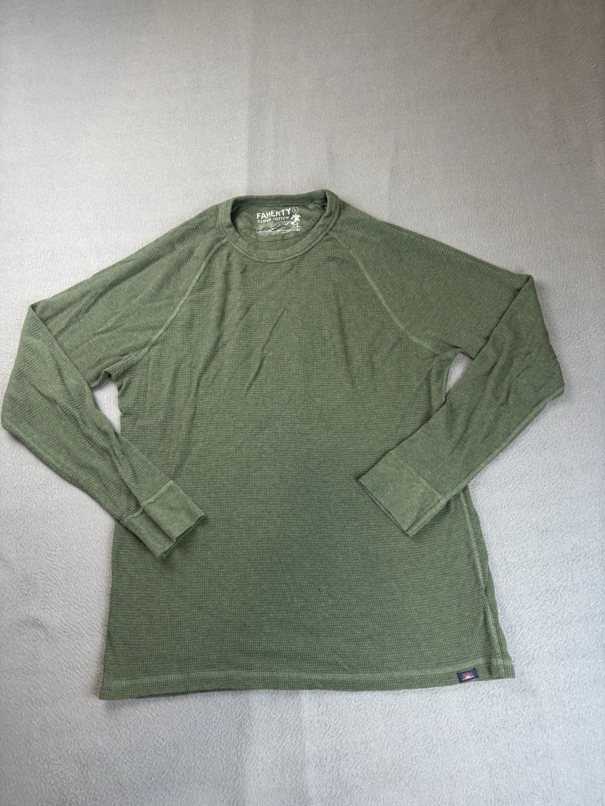 Faherty Shirt Mens Large Green Cloud Cotton Waffle Knit Thermal Long Sleeve