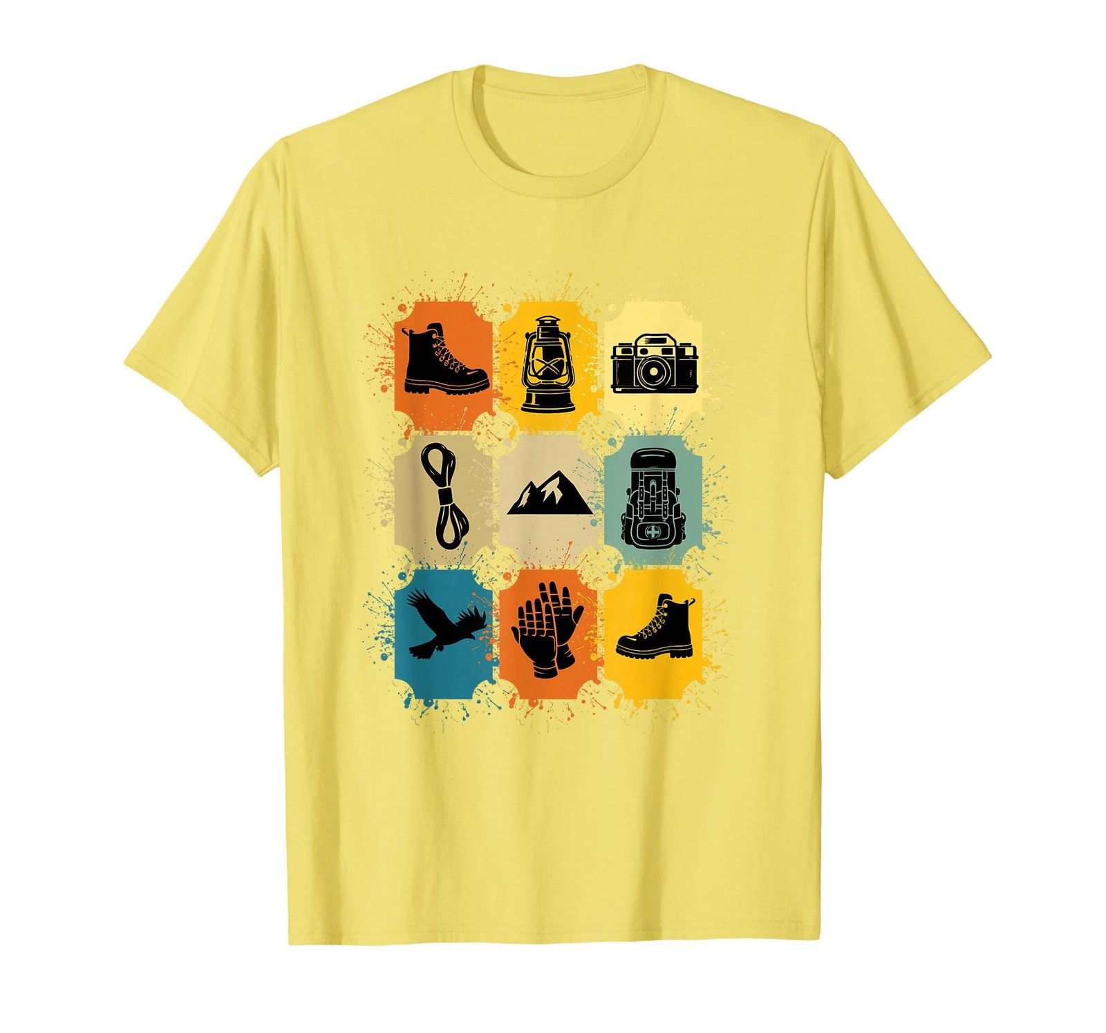 Hiking Gear Essentials Mountain Hiking Camping T-Shirt, Men, Lemon Yellow, Small gallery