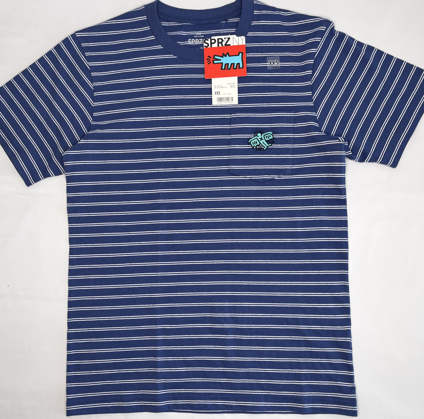 Keith Haring x Uniqlo SPRZ NY Shirt 2XS Striped Pocket Embroidered Pop Art NWT gallery