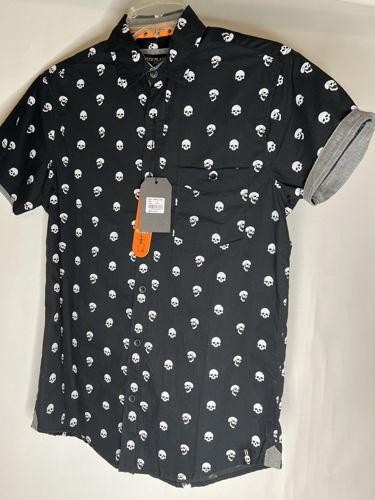 Skull Print Halloween Goth Young Man sz SMALL Collared Buttoned Shirt NEW w/TAGS gallery