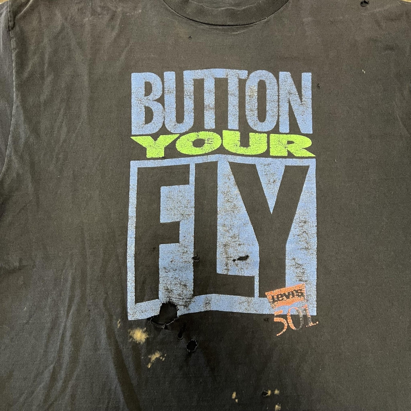 Vintage Levi's Button Your Fly Shirt Mens XL Black 501 Distressed 90s Faded Tee gallery