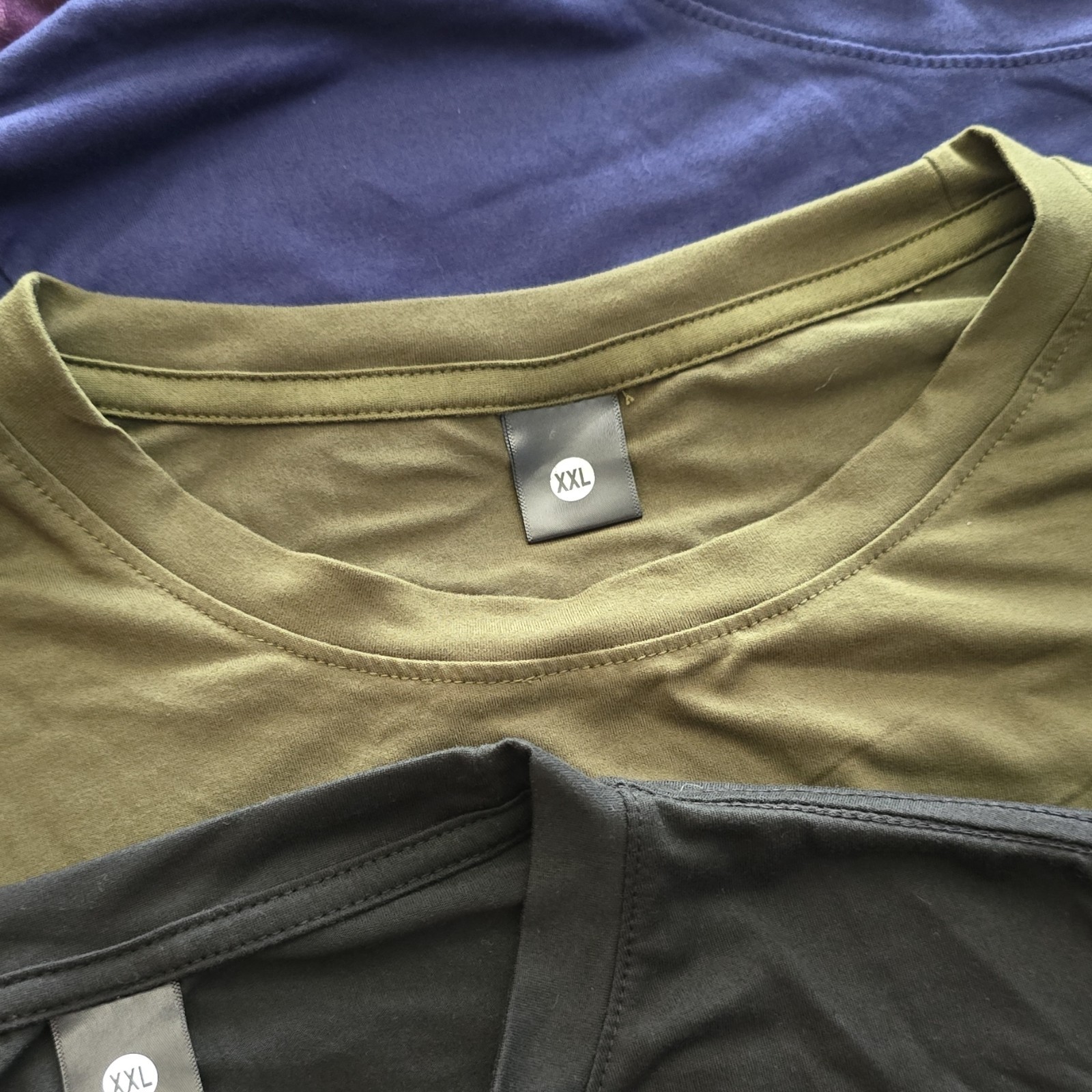 Men's XXL Solid Cotton Crew Neck T-Shirts Black Olive Navy Blue Set of 3 gallery