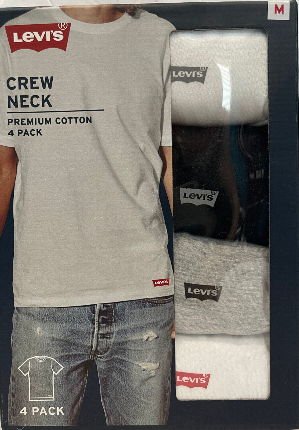 Levis 4 Pack Mens Crew-Neck Cotton T-Shirts Size: Medium White/Black/Grey Tee gallery