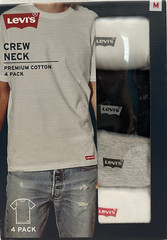 Levis 4 Pack Mens Crew-Neck Cotton T-Shirts Size: Medium White/Black/Grey Tee