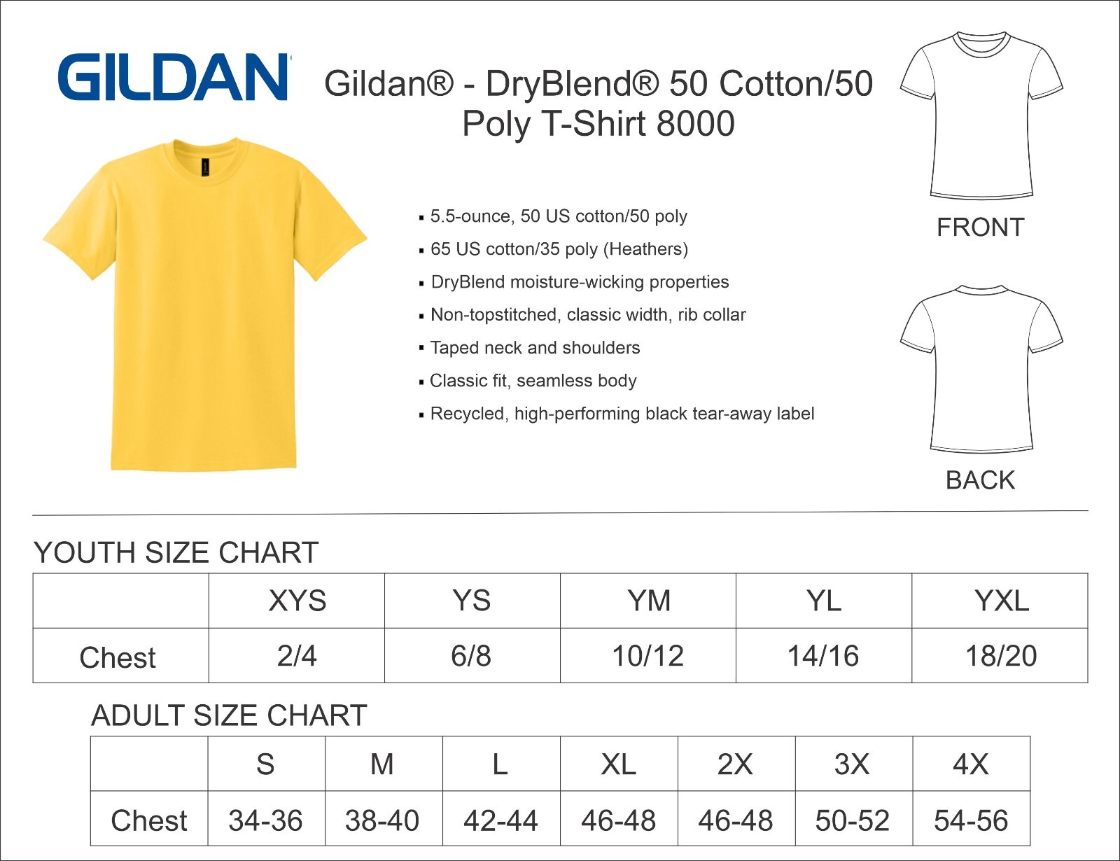 Gildan® - DryBlend® 50 Cotton/50 Poly T-Shirt 8000, 8000B gallery
