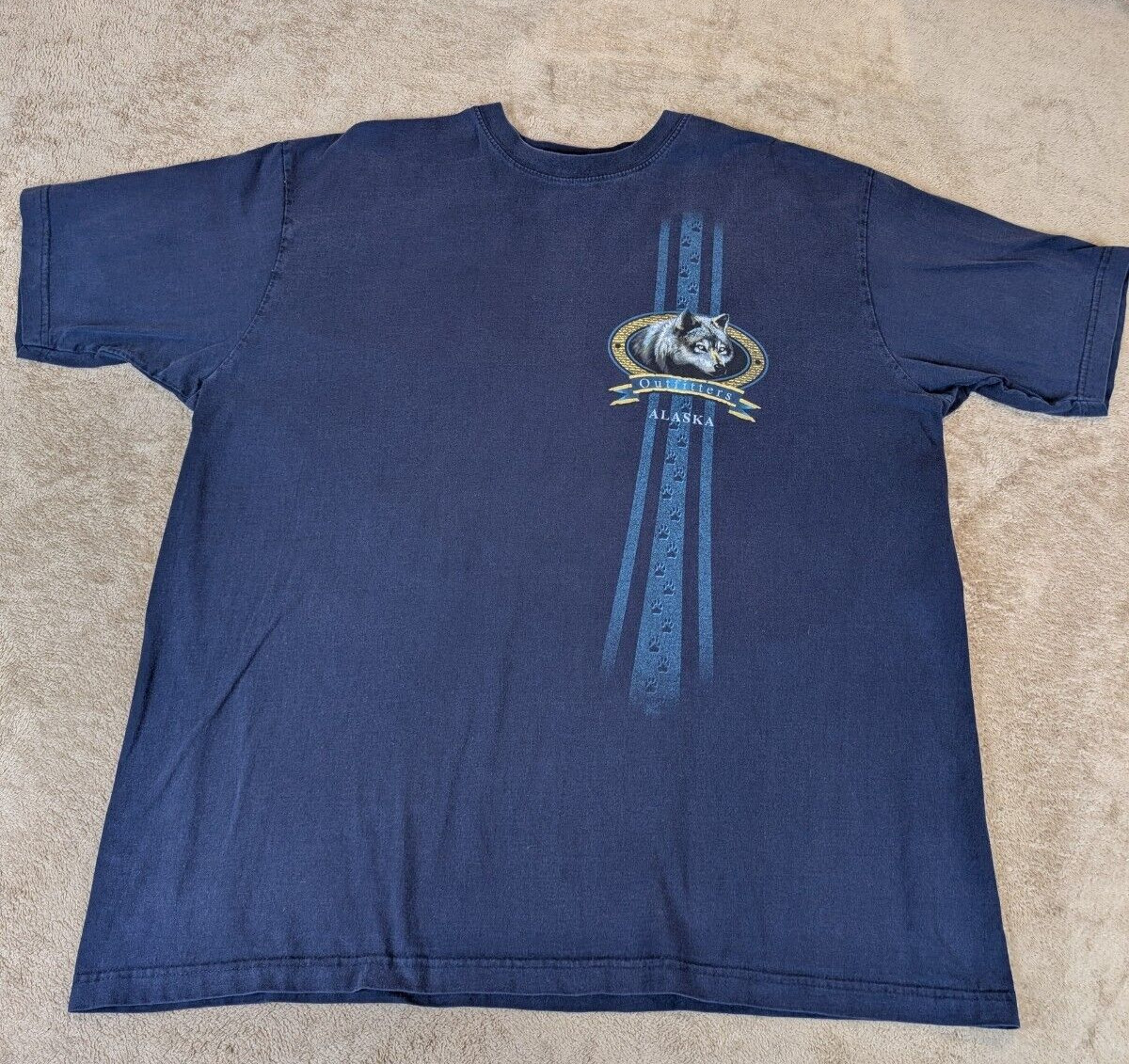 Vtg Alaska Outfitters Wolf Cityscape XXL Men's Navy T-shirt gallery