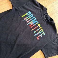 Primitive T-Shirt Collegiate Drip Size Large Black Rainbow Paint