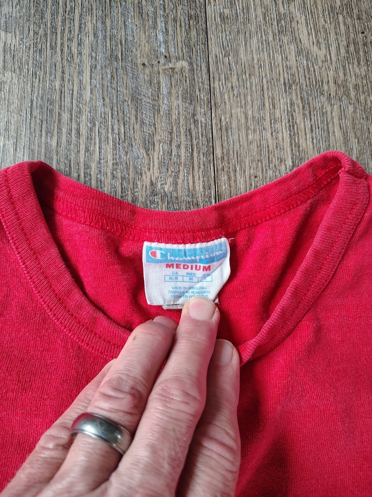 Champion Shirt Mens Medium Red Script Logo Short Sleeve Crewneck Tee Athletic gallery