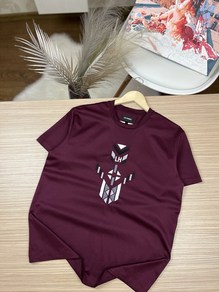Les Hommes Notte Vandebosch Maroon T Shirt M Short Sleeve LH Geometric Tee