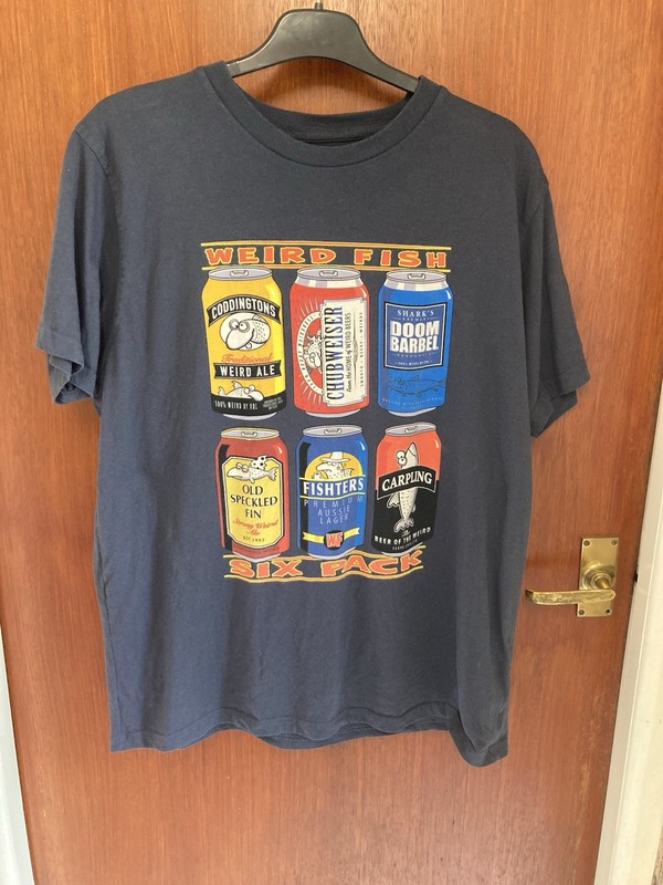 MENS ORIGINAL WEIRD FISH T SHIRT–SIX PACK.   LARGE SIZE.