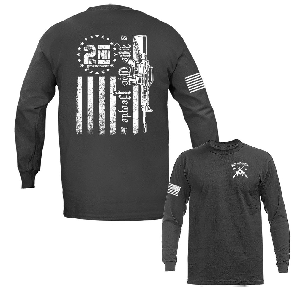 2nd Amendment Patriotic AR Rifle American Flag Long Sleeve T-Shirt