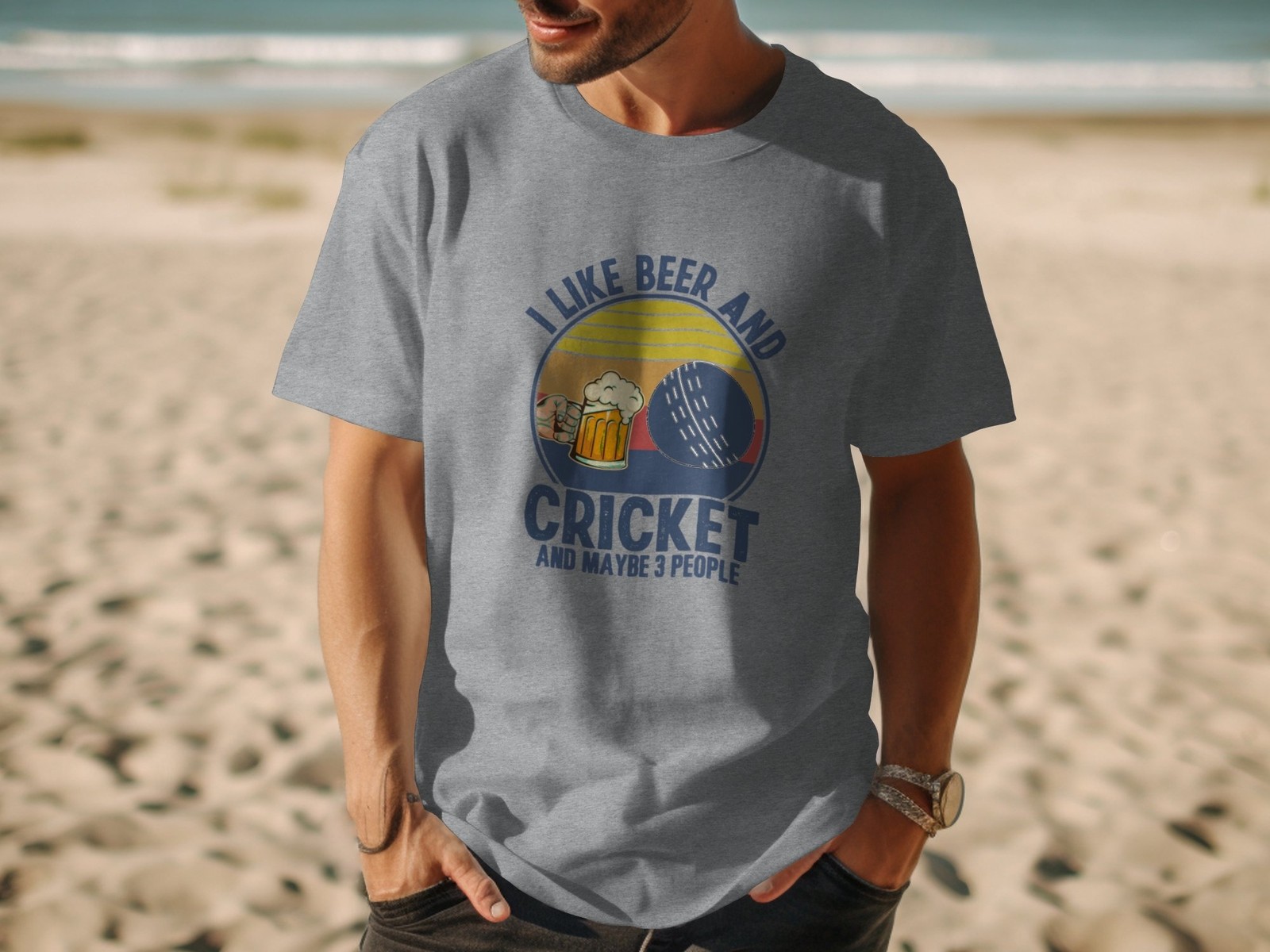 I Like Beer and Cricket T-Shirt Funny Sports Fan Gift Mens Womens Casual Tee Top gallery