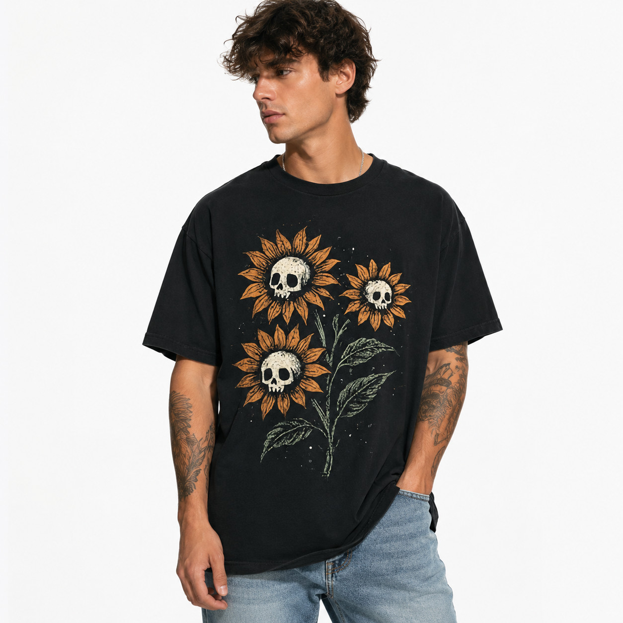 Skull Sunflower Gothic Grunge Y2K Graphic T-Shirt Creepy Cute Goth Alt Aesthetic gallery