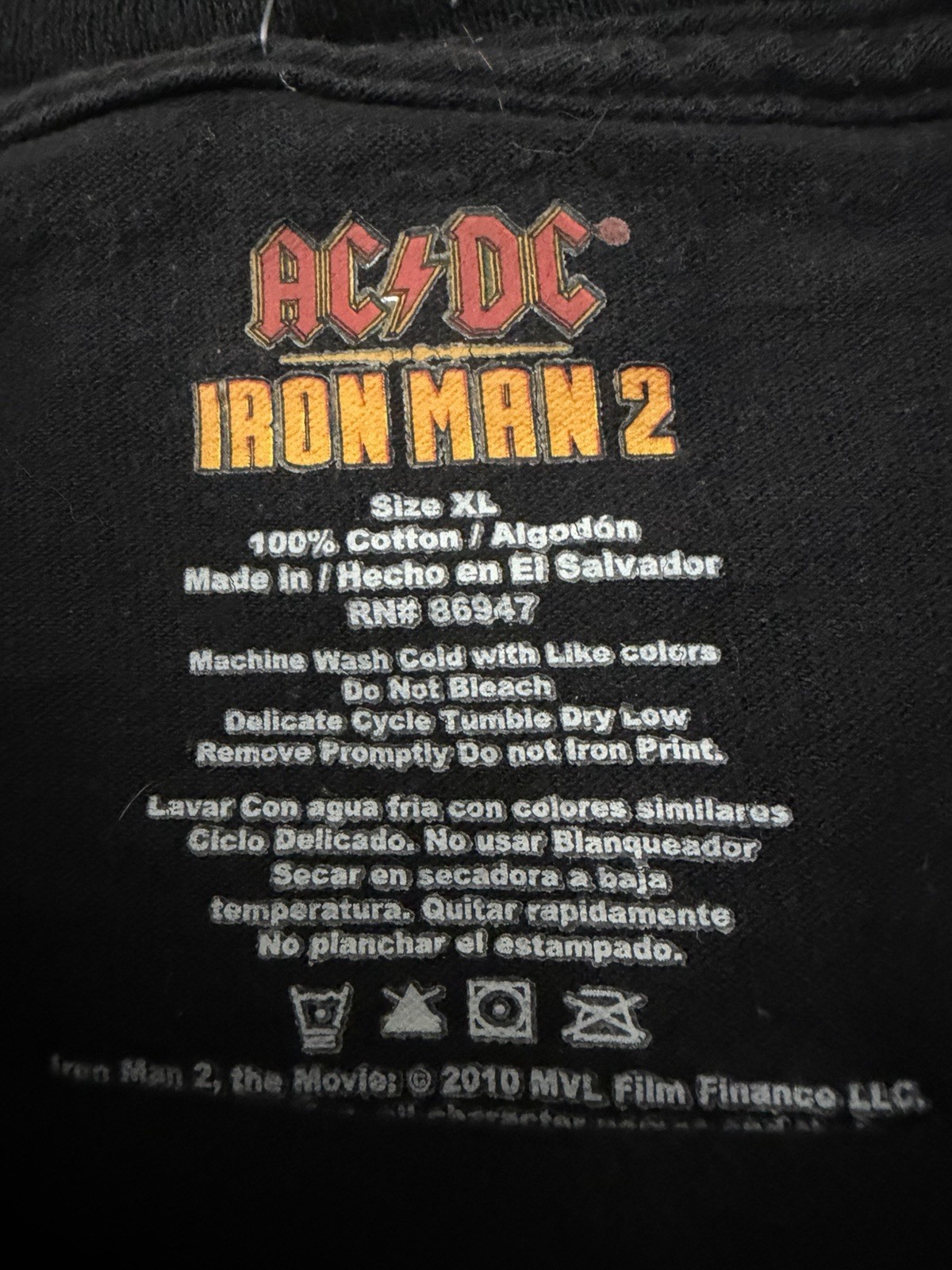 Iron Man 2 AC/DC Shirt Black Music Movie Film Marvel Band Rock Comic Tee Mens XL gallery