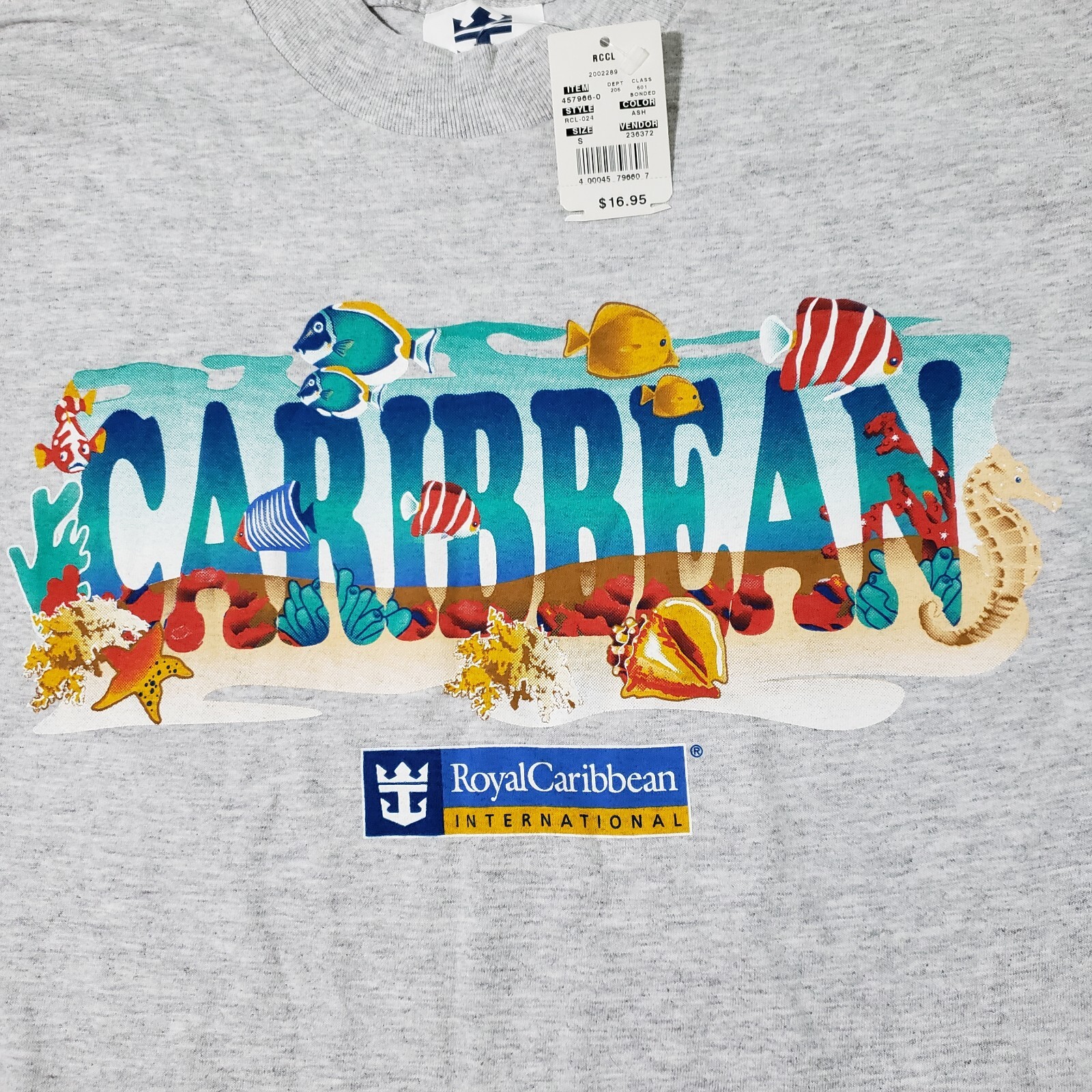 NWT Royal Caribbean International T-Shirt Size Small Gray Aquatic Fish Seahorse gallery