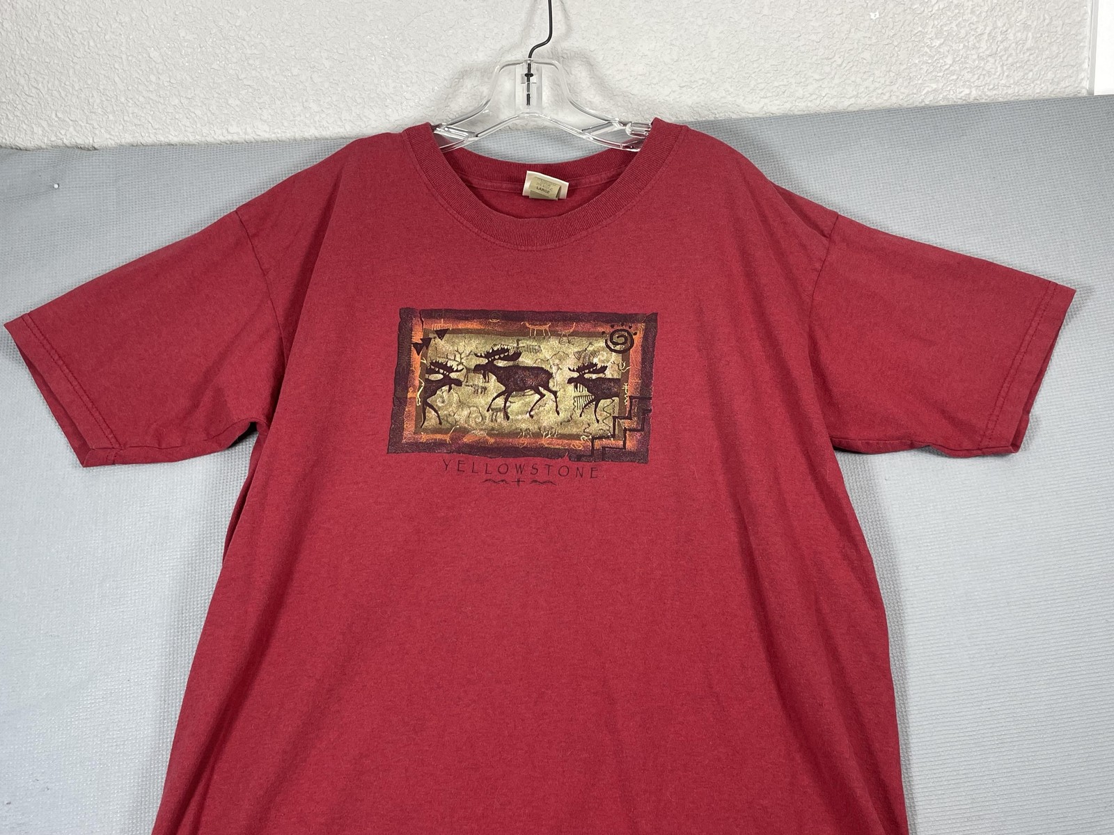 VTG Yellowstone Shirt Mens Large Red Moose Graphic Tee Eco Mountain USA 90s gallery