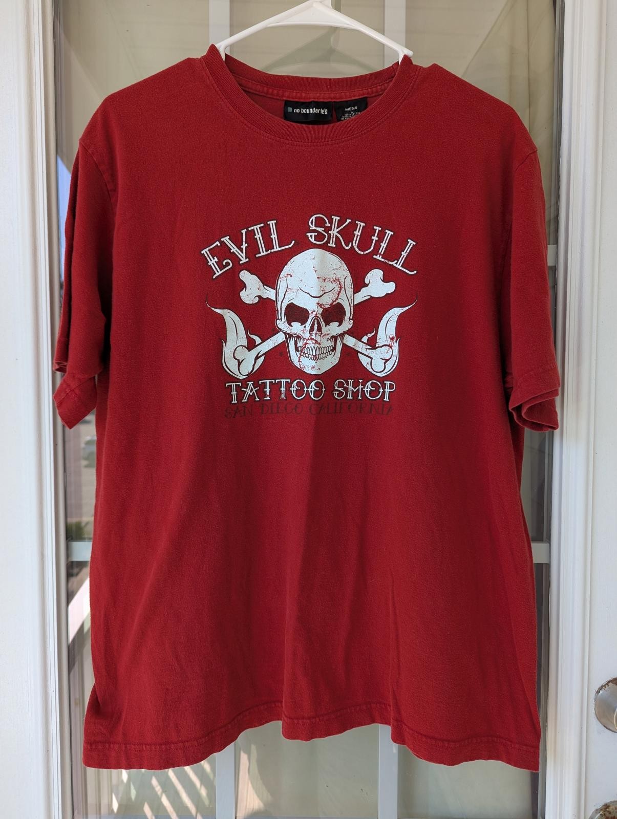 VTG Y2K No Boundaries Evil Skull Tattoo Tee L San Diego Cyber Grunge Skater Punk gallery