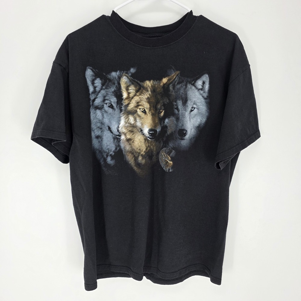 Vintage Delta Magnum Weight Wolf Face Print T Shirt Sz L Made In USA