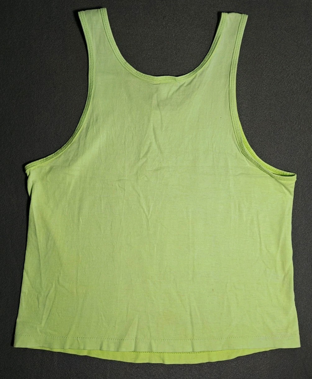 Vintage 1990 Body Ragz Volleyball Tank Top Neon Green Sz Med Oasis Zoo Crew Rare gallery