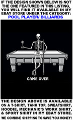 BE AFRAID BE VERY AFRAID Skull Skeleton Girl Billiards Pool Player T-shirt