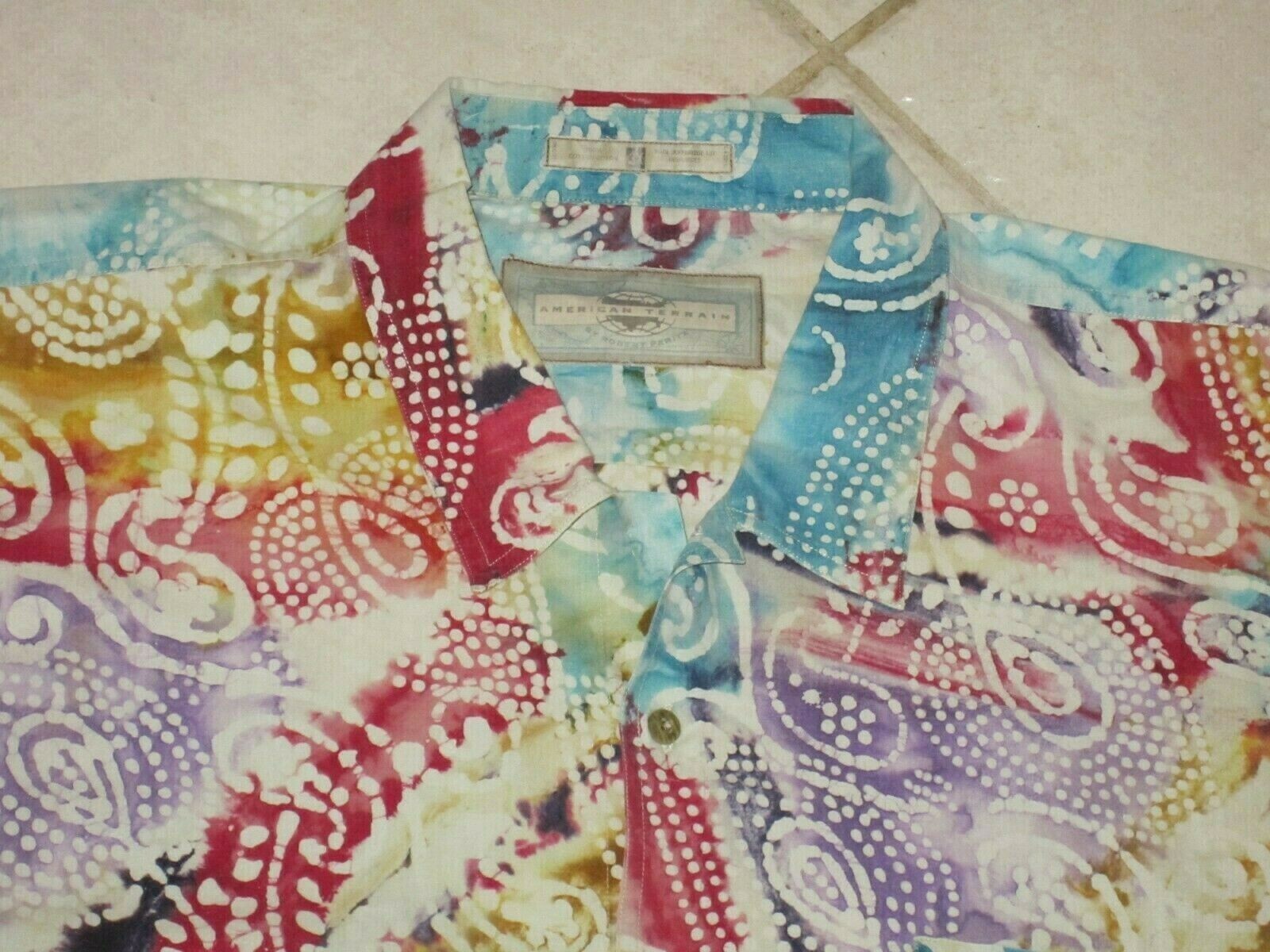 UNIQUE MENS 3XL CHEST 60 LENGTH 34 GEOMETRIC HIPPIE PRINT AMERICAN TERRAIN gallery