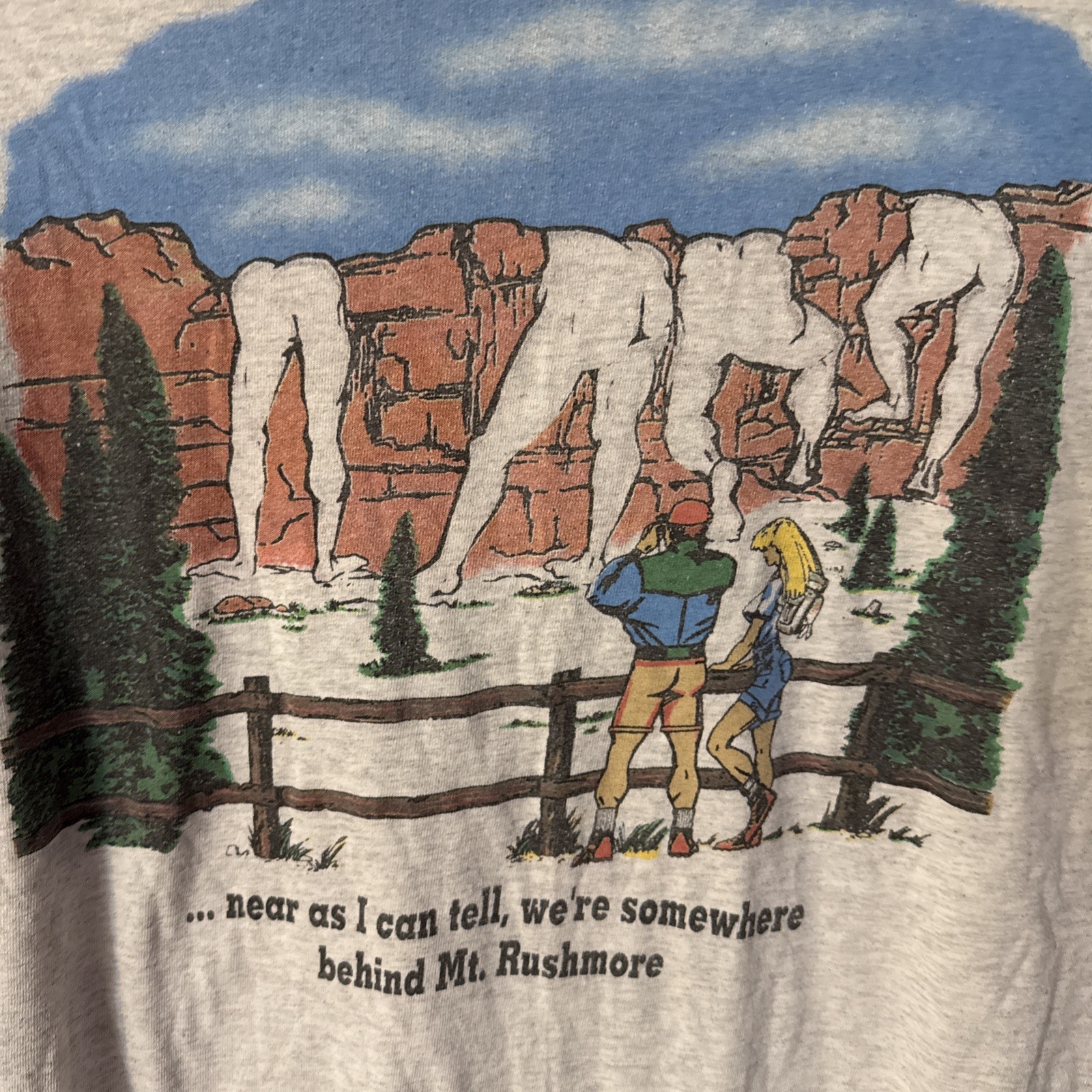 Vintage Mount Rushmore Humor Novelty T-shirt Heather Gray P2P 21 No Tag gallery