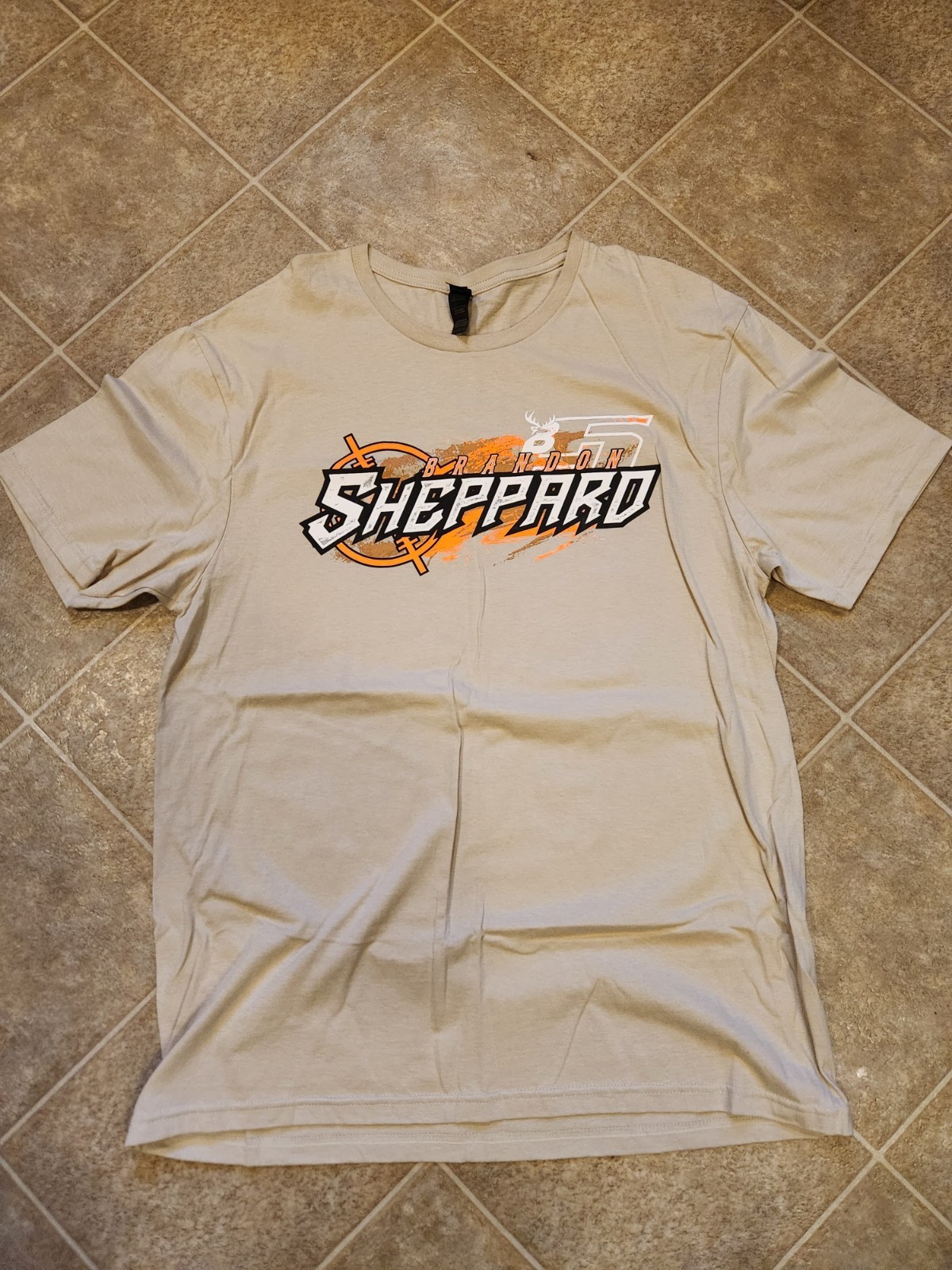 Brandon Sheppard #B5 Dirt Late Model 2024 “Bulls Eye” Beige T-Shirt Size L
