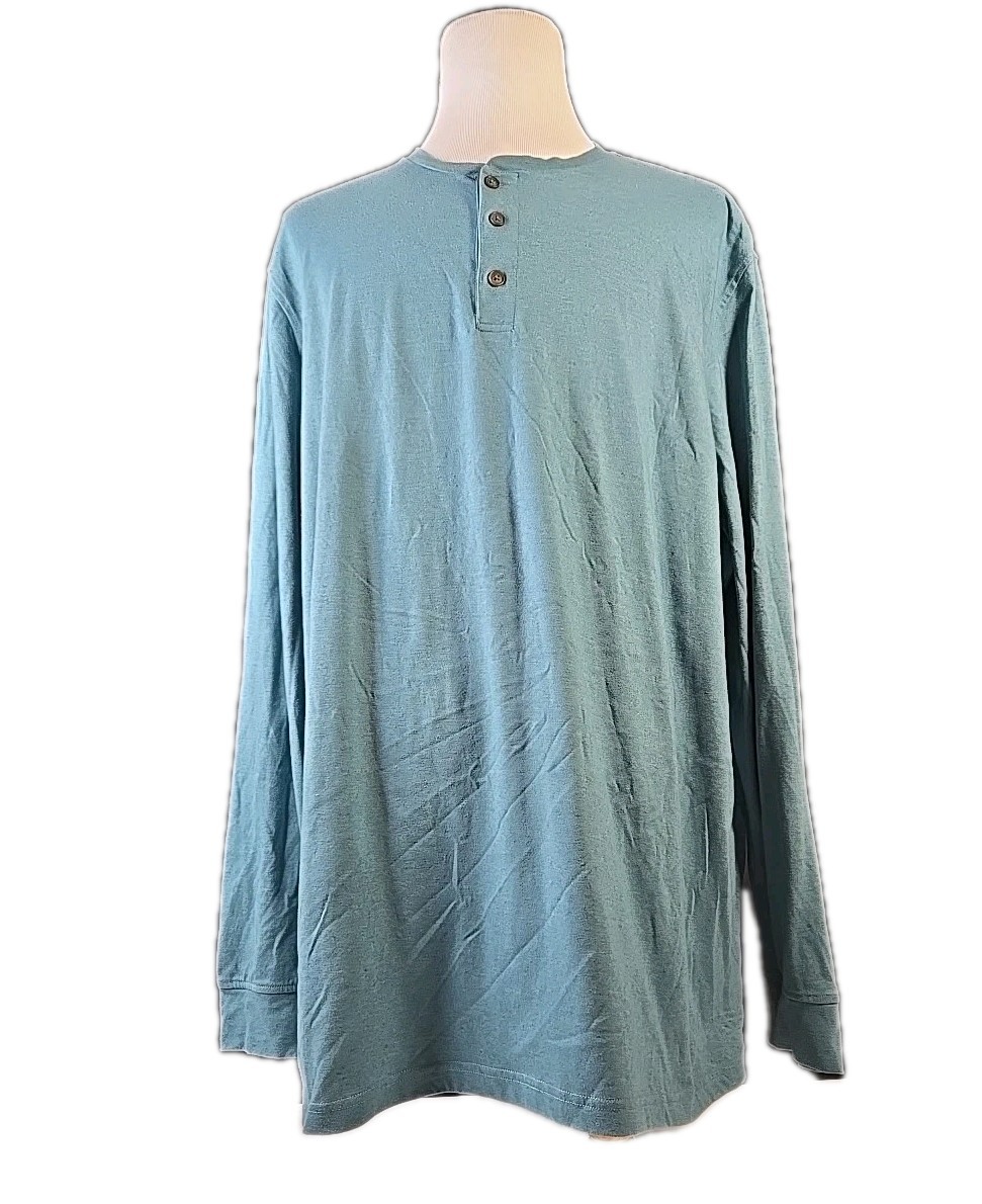 Men's 3XLT Tshirt. Henley Style Teal Shirt, Preowned Long Sleeves Top gallery