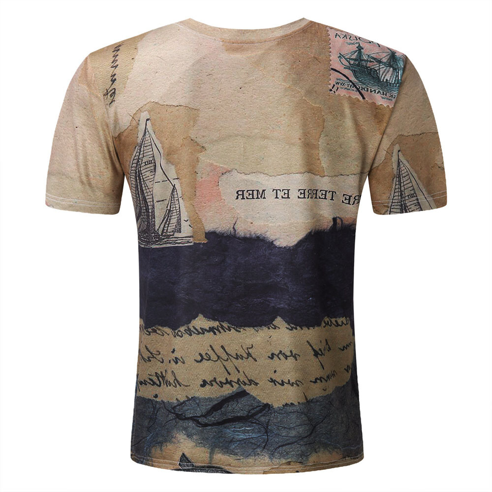 T-Shirt Mens Vintage Printed Short Sleeve Blouse Summer Casual Fitness Tops Tee gallery