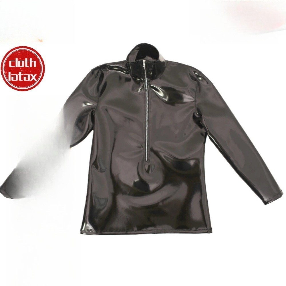 Cloth Latex Clothing Shiny Zip Shirts Top Sexy Cosplay Catsuit Waterproof 0.6MM gallery