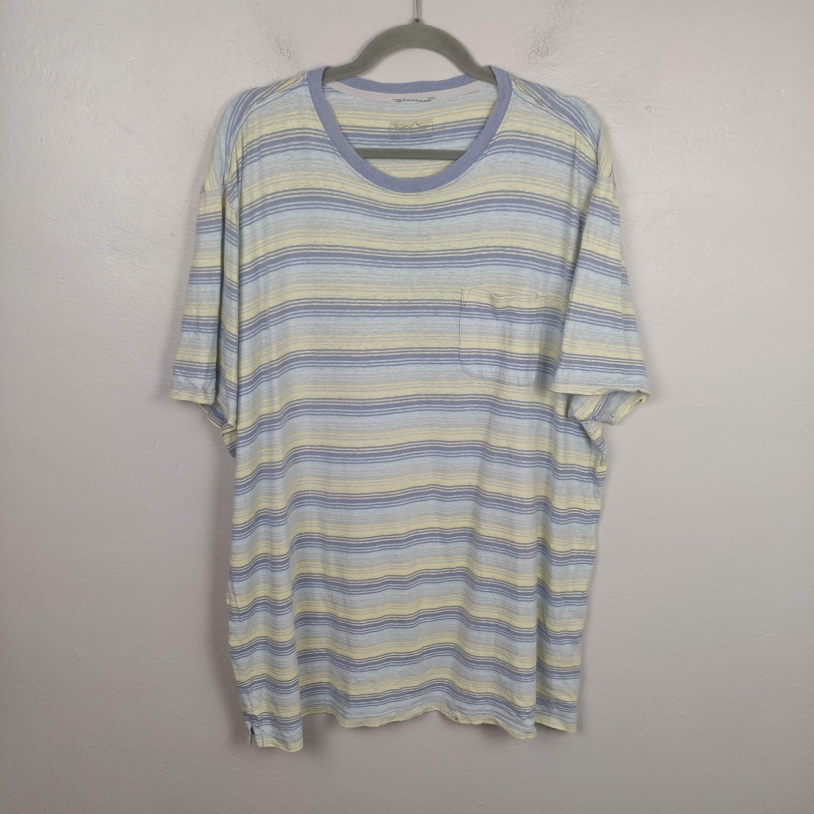 Patagonia Trail Harbor Pocket Tee Mens XXL Pale Yellow Blue Stripe Hemp Cotton gallery