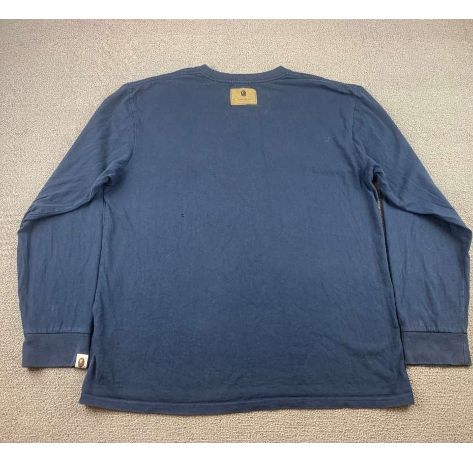 A Bathing Ape Long Sleeve T Shirt Men XL Navy Chest Logo Patch Tag Streetwear gallery
