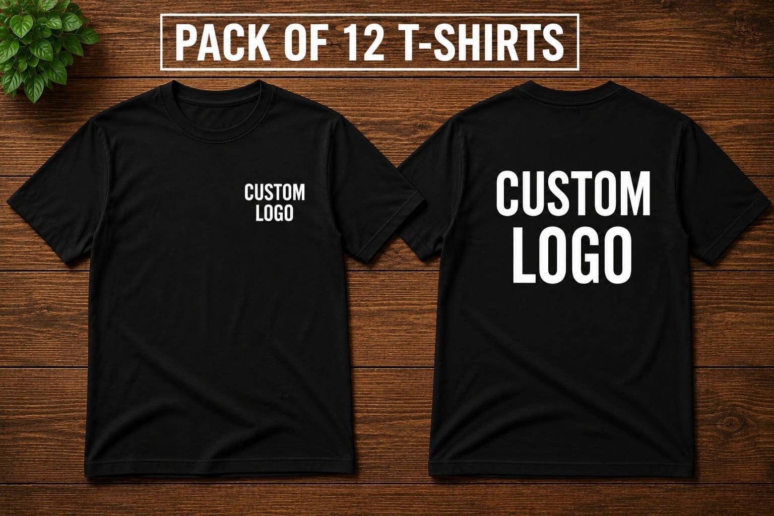 Pack of 12 Custom Logo black T-Shirts Front & Back Print Tee shirts