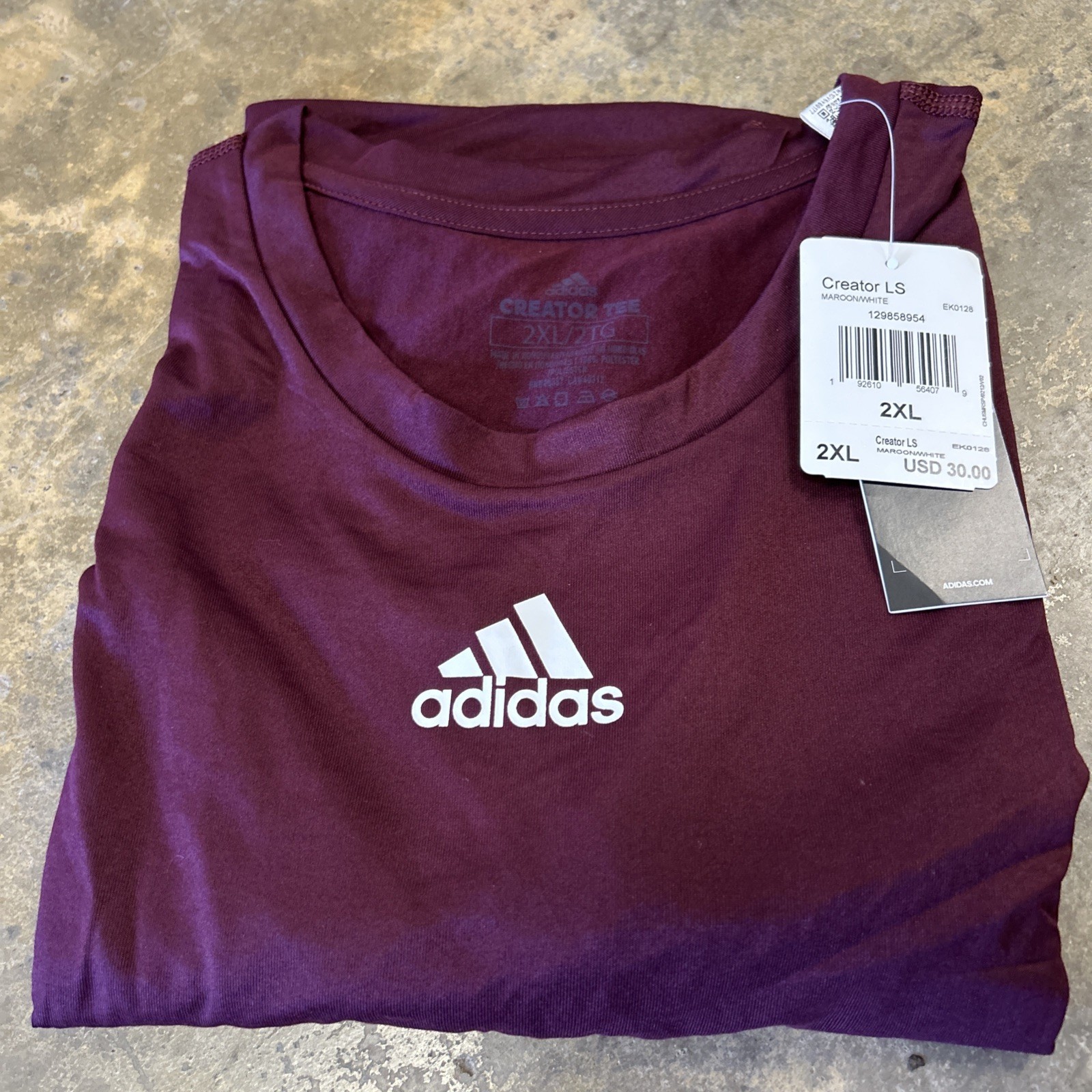 adidas Creator Long Sleeve Tee Maroon EK0128 Men’s Size 2XL New W Tags gallery