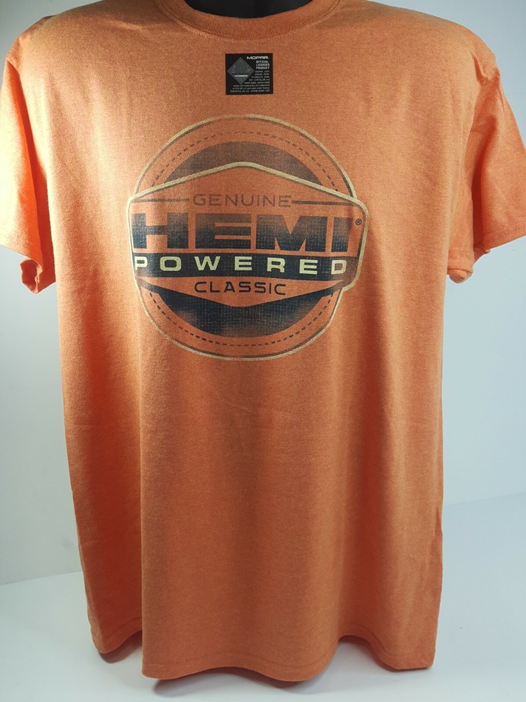 Orange T-Shirt – HEMI Powered Genuine Classic Emblem – MOPAR Licensed