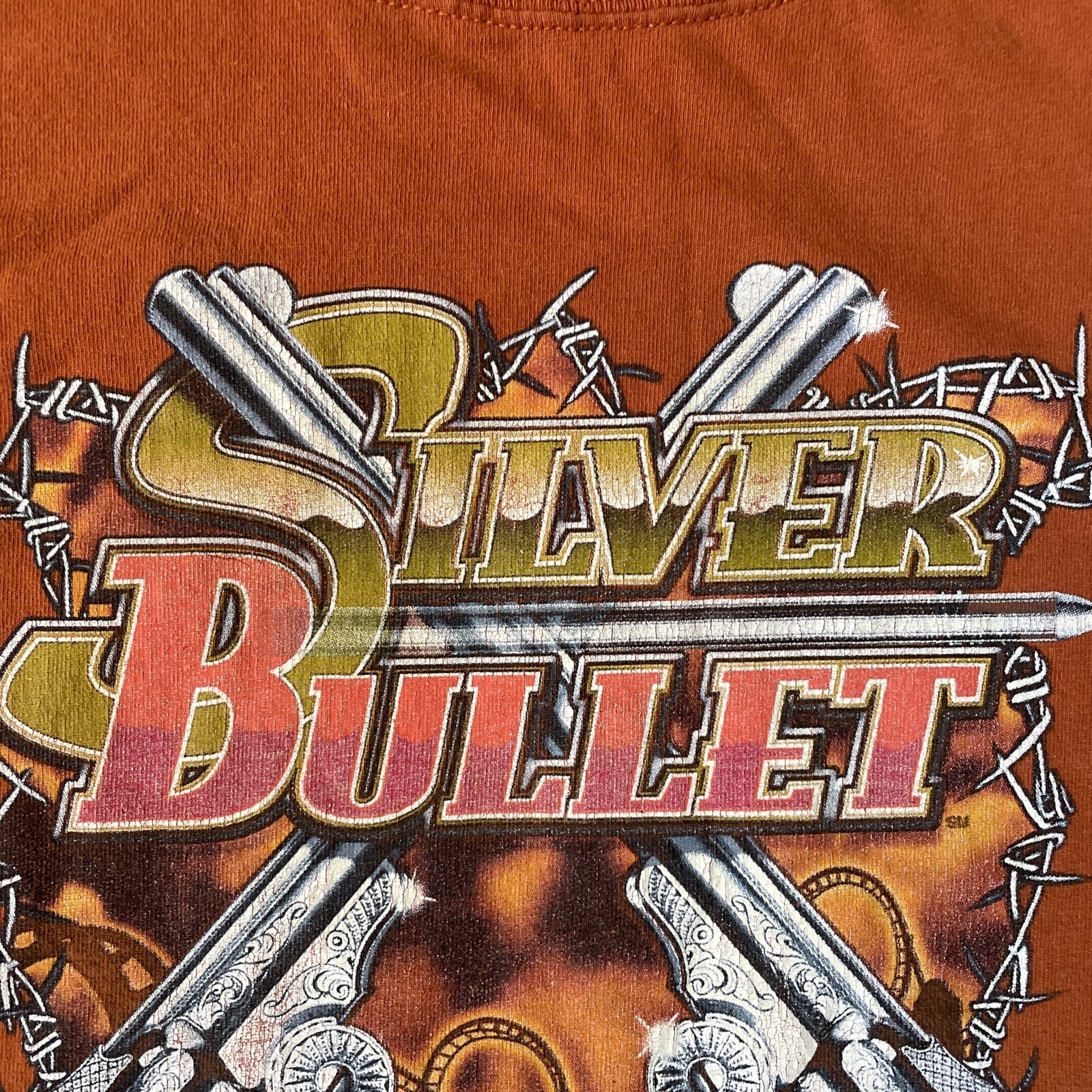 Vtg Knotts Berry Farm Ca Men’s XL Silver Bullet Burnt Orange Graphic T Shirt gallery