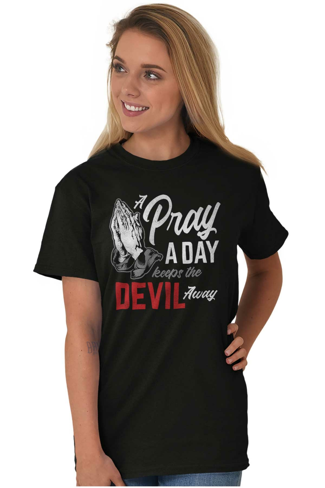 Prayer Keep Devil Away Religious Christian Adult Short Sleeve Crewneck Tee gallery