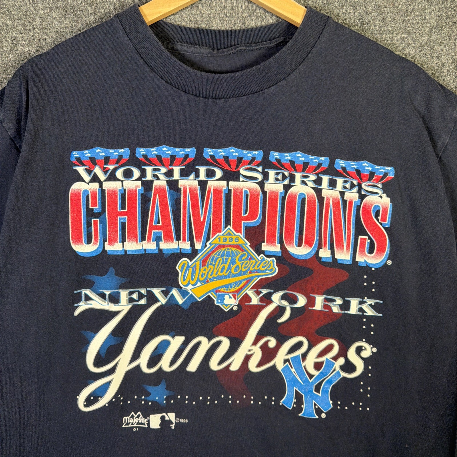 Vintage New York Yankees Shirt Mens Large Blue 90s Baseball MLB Sports 1996 USA gallery