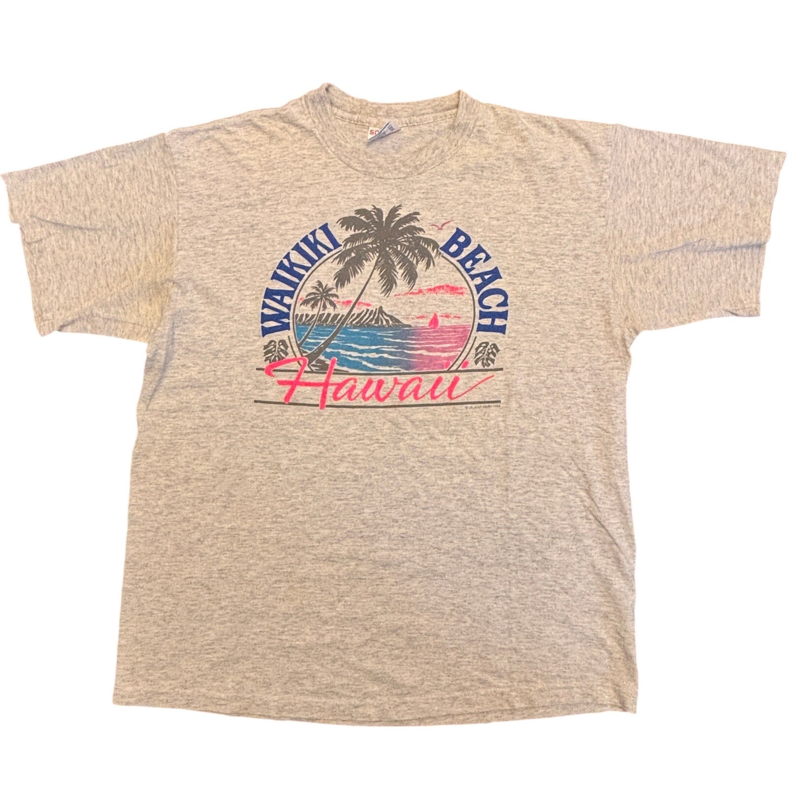 Vintage Waikiki Hawaii T-Shirt XL Gray Single Stitch Casual Made in USA Teejays gallery
