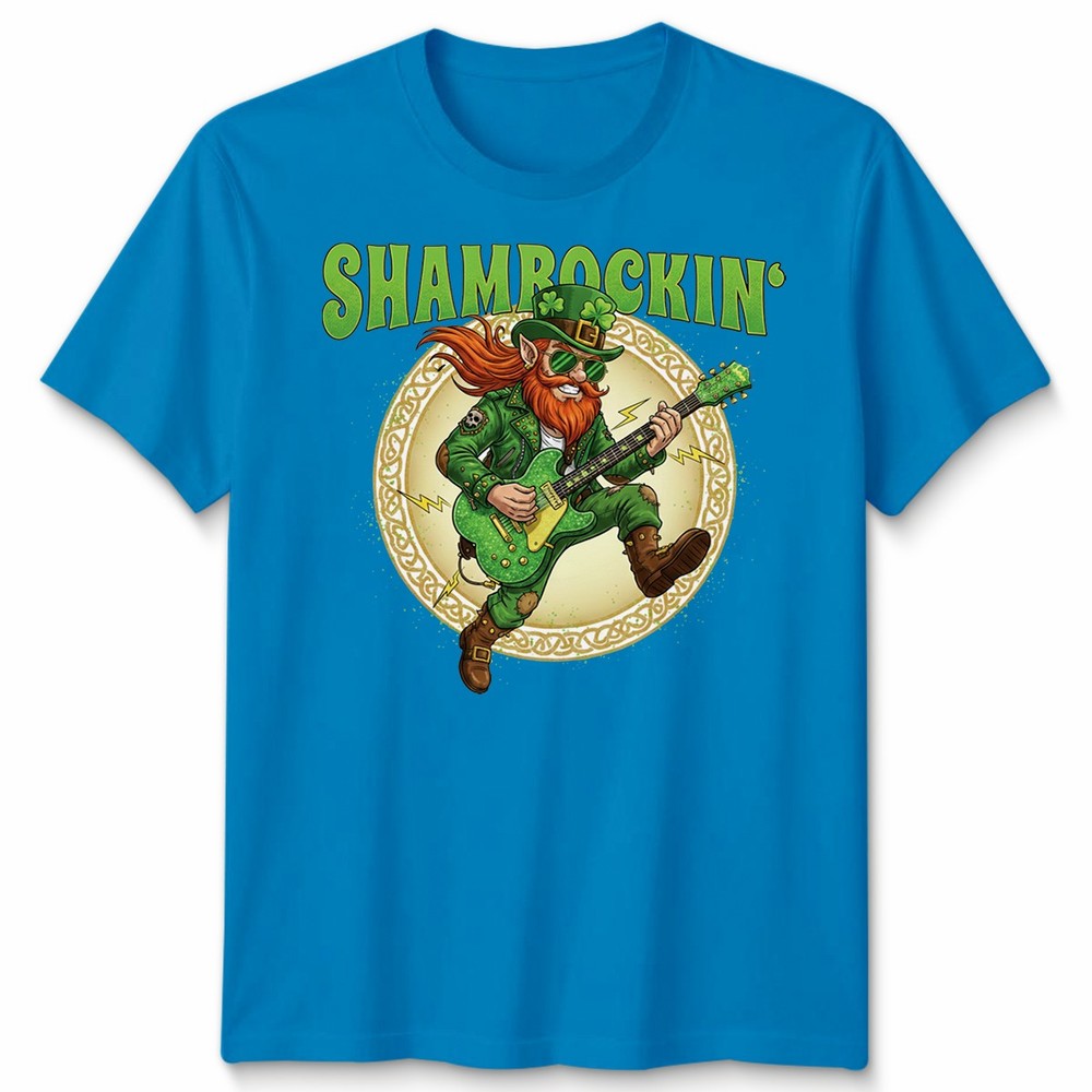 St Patricks Day Leprechaun Shamrockin Guitar Player Mens Womens T Shirt