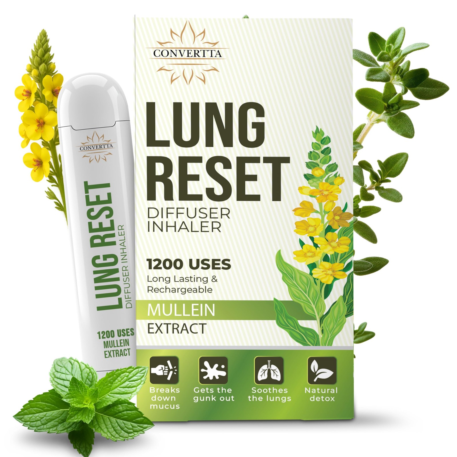 Lung Detox Rechargeable Mullein Diffuser Pen | Natural Mullein Leaf | Lung He…