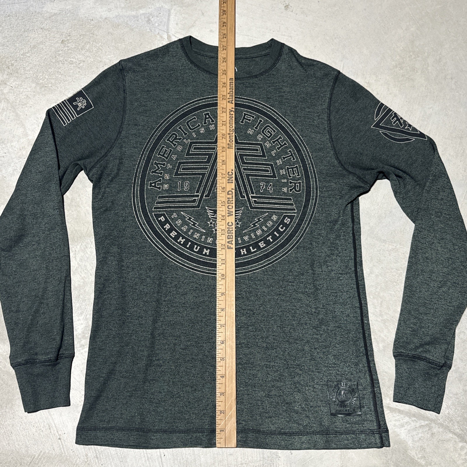 American Fighter Men Shirt M Green Graphic Geometric Logo Activewear Long Sleeve gallery